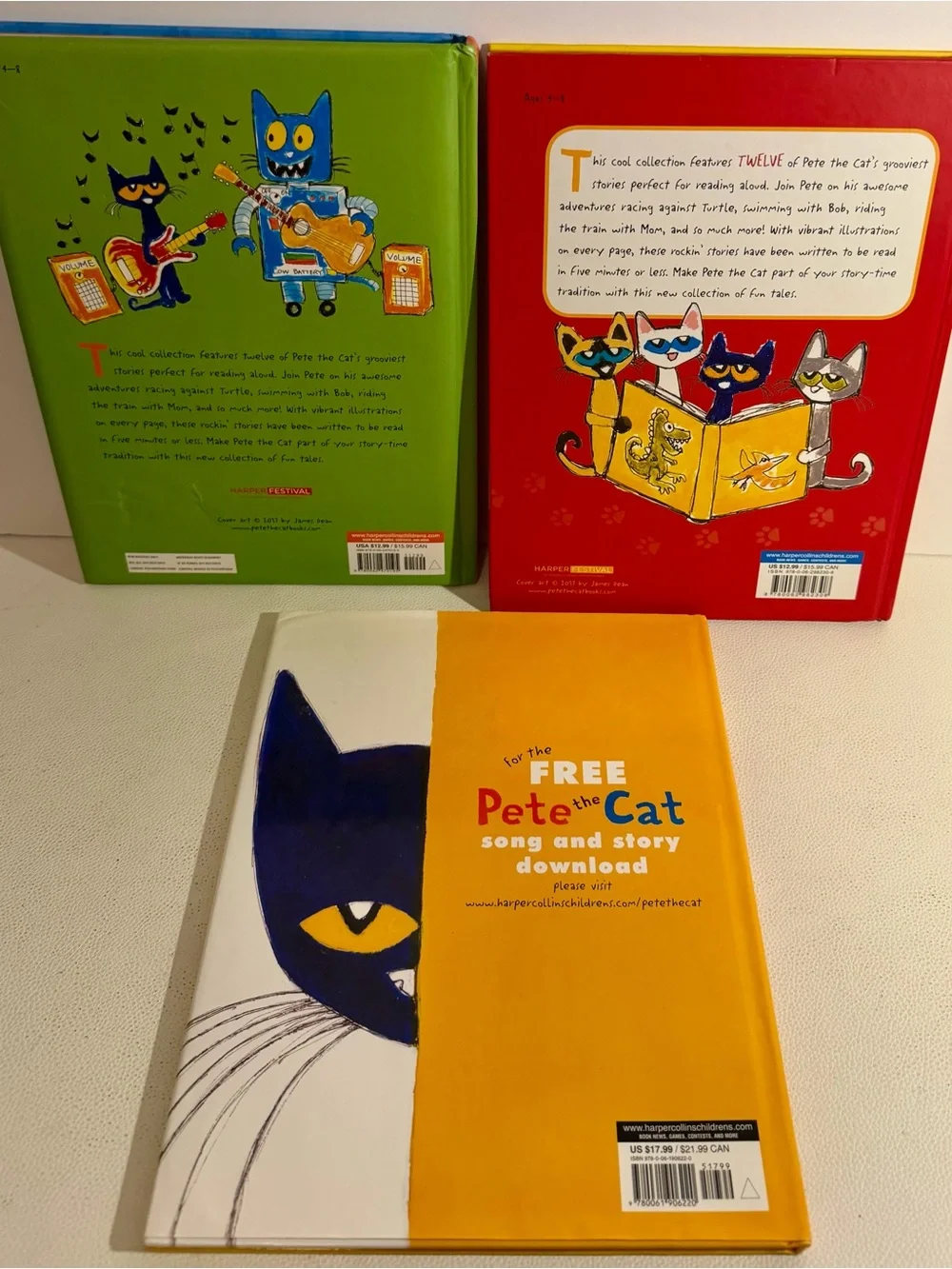 Pete the Cat 3 Hardcover Book Lot 5-Minute Stories I Love My White Shoes Kids